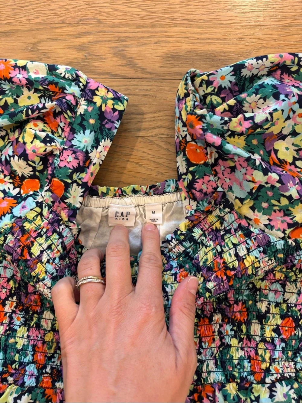 Girls Black Floral Puff-Sleeve Smocked Dress NWOT